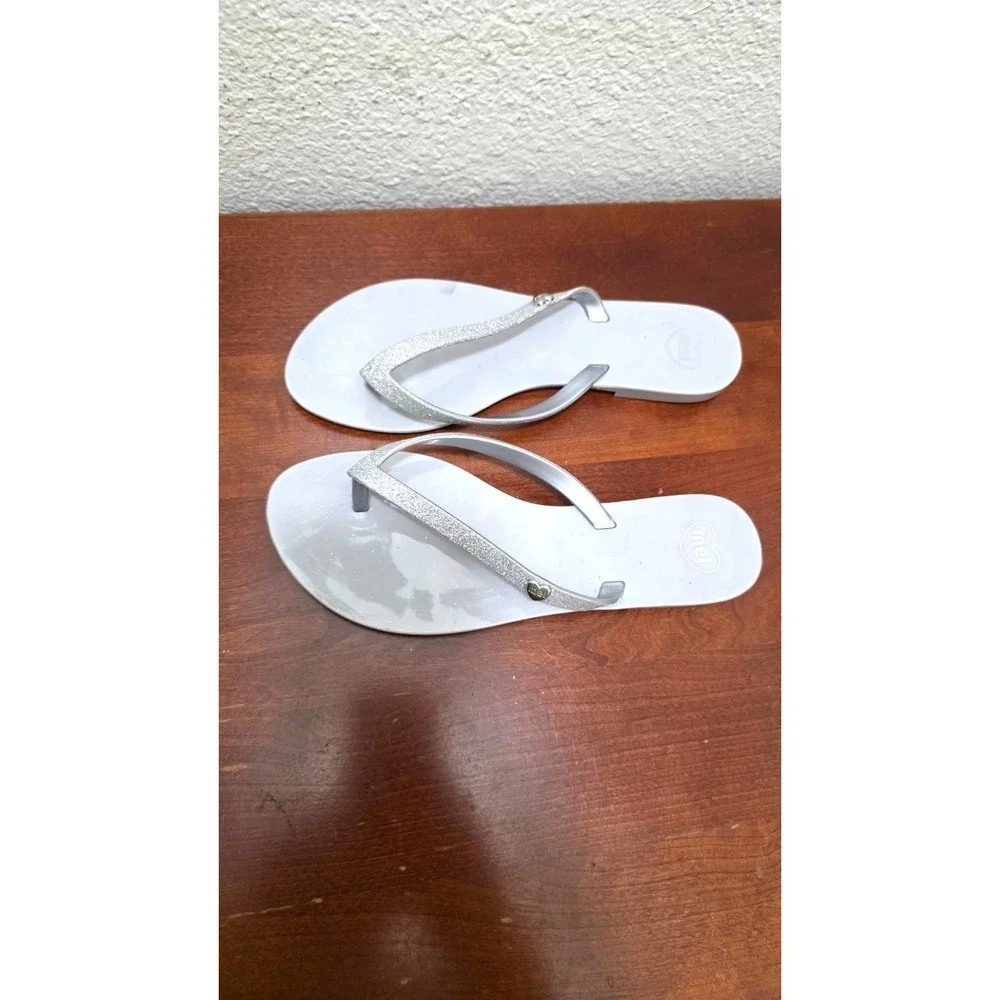 Melissa Women's Silver Glitter Strap Thong Flip Flops Sandals Size 6‎